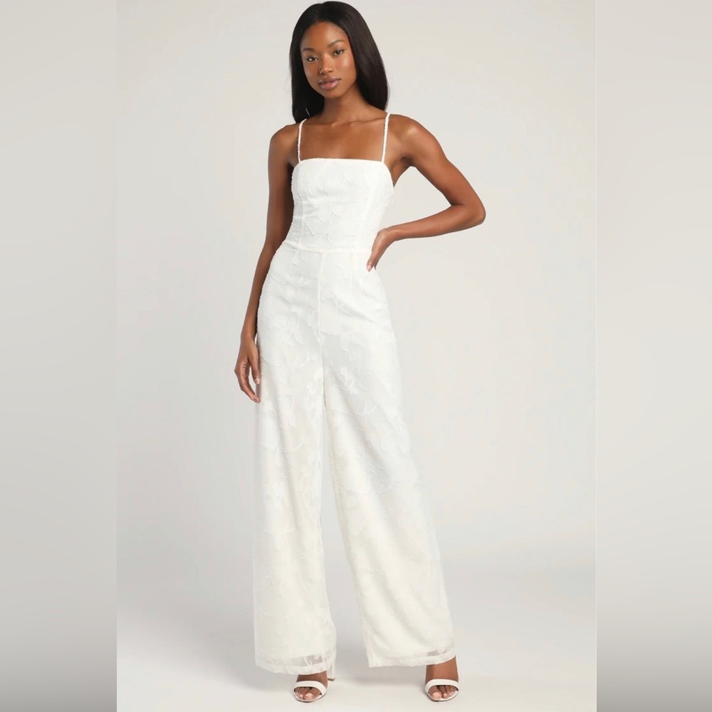 Flower Up Ivory Sleeveless Lace-Up Wide-Leg Jumpsuit